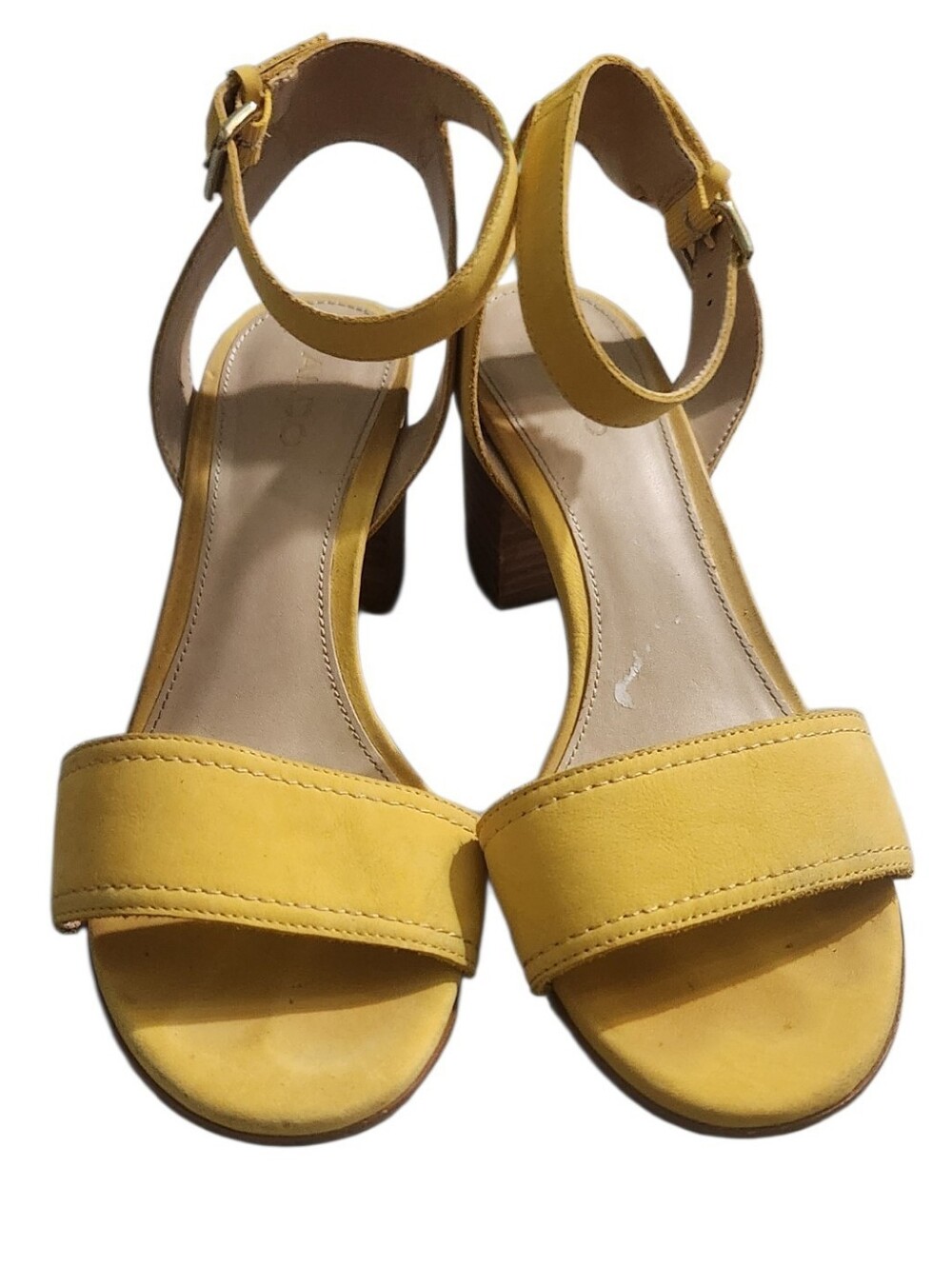 ALDO Lolla Block Heel Sandals - Mustard Yellow Open Toe - Size 8